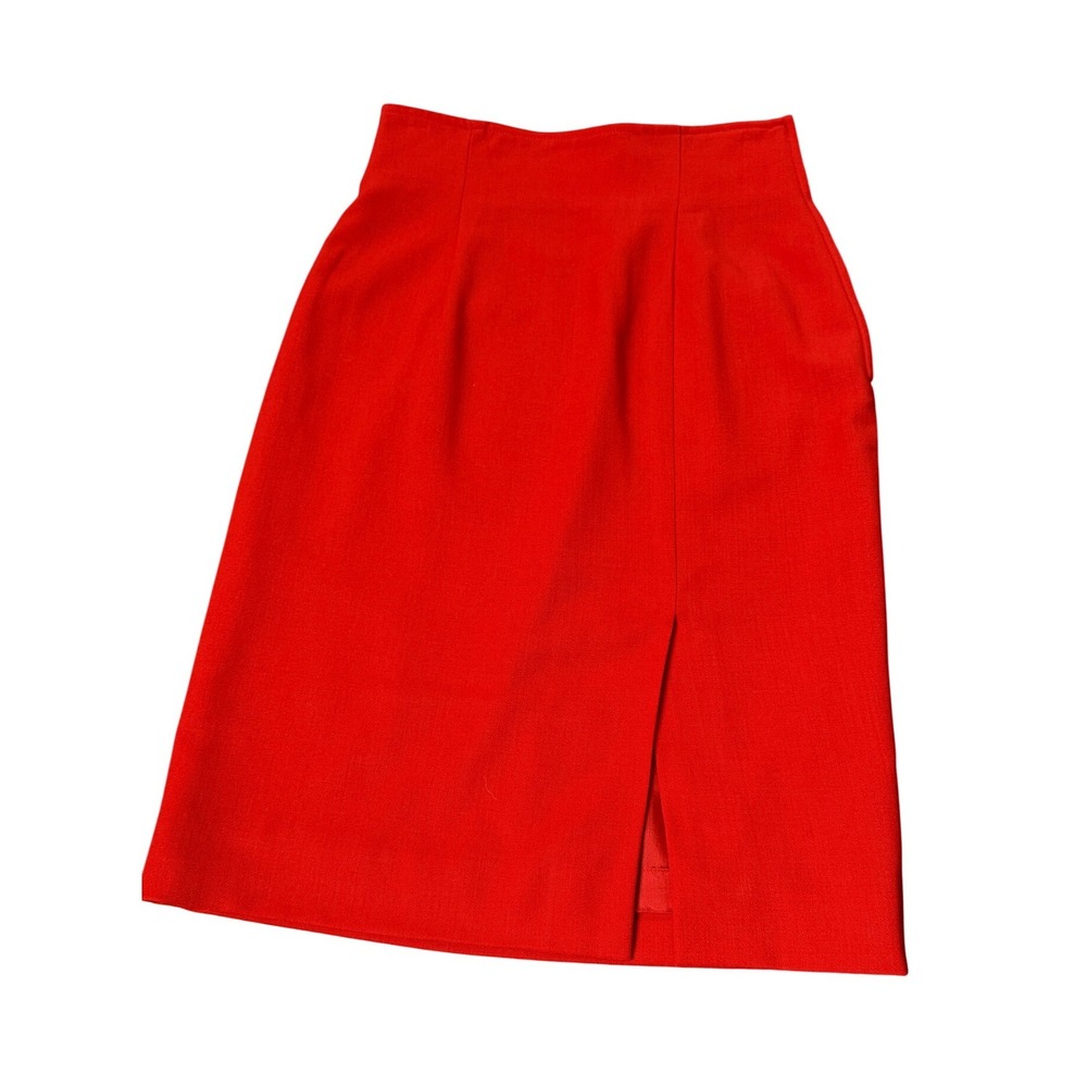 Ungaro Solo Donna  Red Wool Pencil Skirt High Waist Front Slit Made in Italy